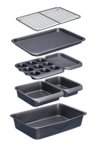 Image of MasterClass Smart Space Stacking PTFE, PFOA and BPA Free Non-Stick Bakeware Set, 7 Piece Baking Trays, Gift Boxed, Grey