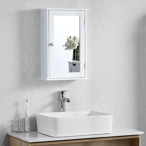 Image of Bath Vida Priano Bathroom Cabinet Single Mirrored Door Wall Mounted, White