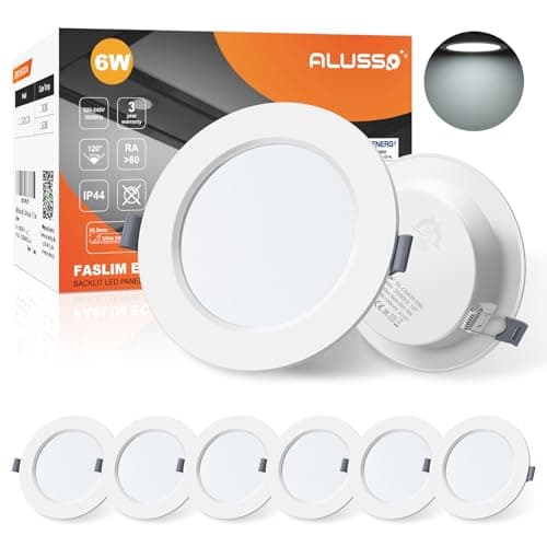 Image of ALUSSO LED Downlights for Ceiling 6W Ultra Slim LED Recessed Ceiling Spot Lights 6500K Cool White IP44 Waterproof Spotlights Ceiling Lights for Bathroom Kitchen Living Room, 6 Pack