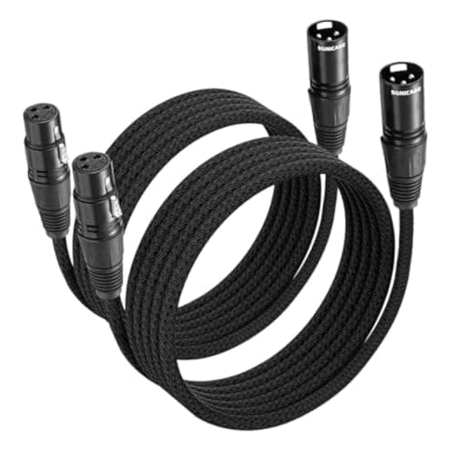 Image of SONICAKE XLR Microphone Cable 2Pack 3M/10FT Male to Female 3 Pin Nylon Braided for Studio Recording and Live Production Black