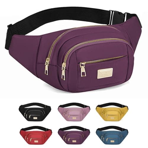 Image of ADUDVLO Bumbags for Ladies Women Men Lightweight Adjustable Bum Bag Fanny Pack with 4 Zipper Pockets,Fashionable Waist Pack for Travel, Running, Hiking, Cycling (Purple)