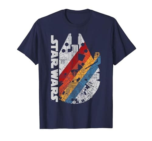 Image of Star Wars Millennium Falcon Top View Striped Poster T-Shirt, Men, Navy Blue, Large