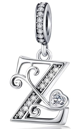 Image of S925 Sterling Silver Letter Charm Fit for Pandora Charms Bracelet Alphabet Initial Dangle Charms Jewelry Gifts for Women Z