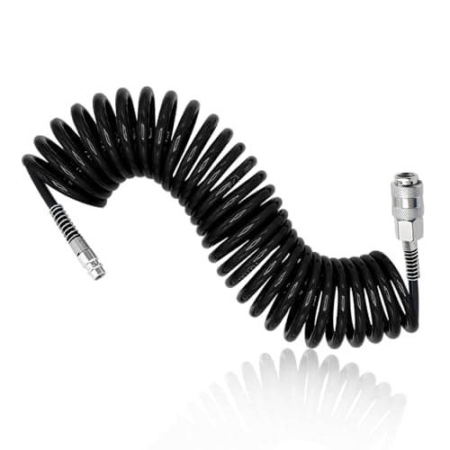 Image of TIANLIN 6M PU Air Compressor Hose Black, with 1/4" Quick Connect Fittings, Coiled Air Line Hose 5mm x 8mm (Max Pressure 10 Bar) for Compressor