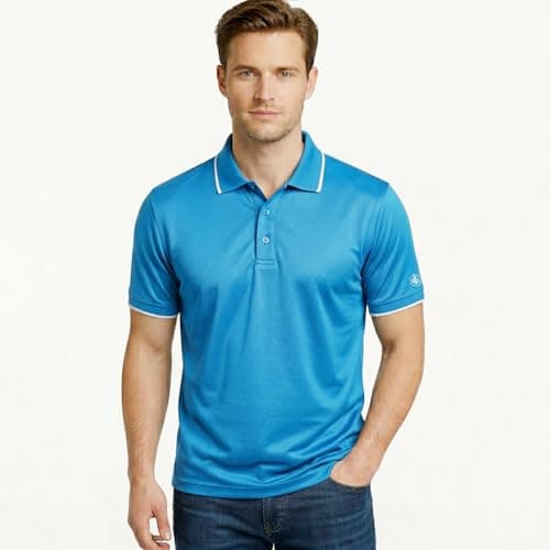 Image of Island Green Men's Golf Polo Shirt with 2 Way Stretch Breathable Fabric Moisture Wicking Quick-Dry Short Sleeve Sports T-Shirt for Men Adults Outdoor Running Gym and Work (Sky Azure, X-Large)