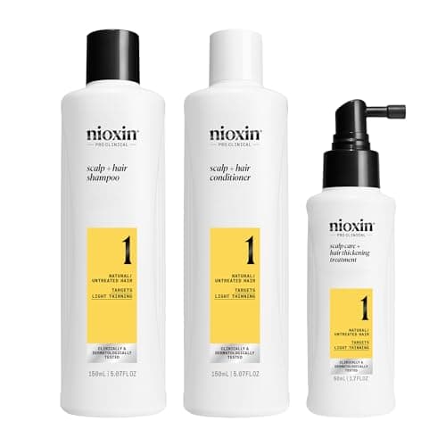 Image of Nioxin Scalp + Hair Thickening System 1 Kit - Hair Thickening System for Natural Hair with Light Thinning - Shampoo, Conditioner & Scalp Treatment (150+150+50ml)