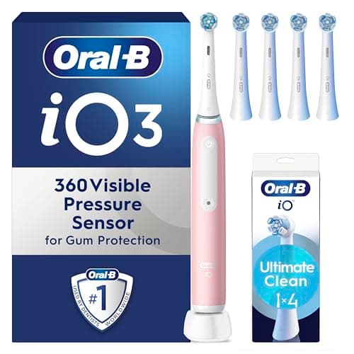 Image of Oral-B iO3 Electric Toothbrushes Adults, 5 Toothbrush Heads, 3 Modes With Teeth Whitening, 2 Pin Plug, Pink