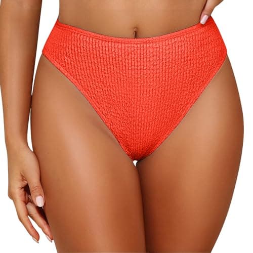 Image of duxyoz Women's Bikini Bottoms High Waisted Swim Trunks TumControl Swimming Brief Panties Bathing Suit Full Coverage Swim Bottom Swimsuit Swimwear Ladies (UK, Alpha, L, Regular, Regular, Orange)