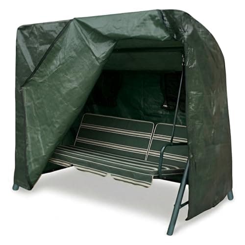 Image of Fine Garden 3 Seater Garden Bench Cover Waterproof, Heavy Duty Polyester Outdoor Hammock , Swing Cover With Zip Closure,UV Resistant Windproof With Breathable Mesh(215x125x168cm,Green)