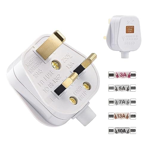 Image of 2 Pack 3 Pin Plug UK 13 Amp Plugs White Plug Fused Mains Plugs with 3A 5A 7A 10A 13A Domestic Fuses Kit