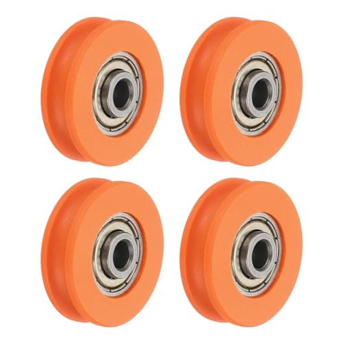 Image of sourcing map U Groove Ball Bearing Roller, 6 x 32 x 9.5mm Nylon Pulley Guide Wheel Stainless Steel Track Wheel Heavy Duty Replacement for Slide Window Mechanical Equipment, Orange Pack of 4