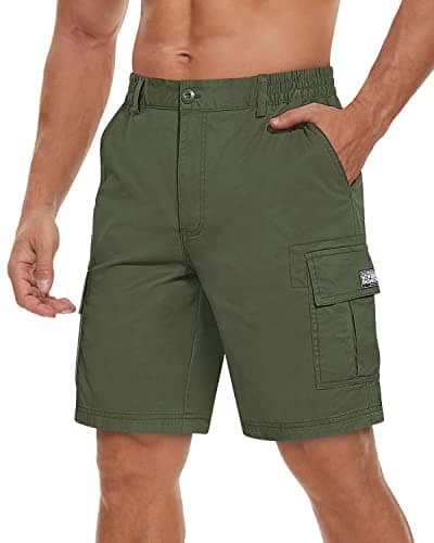 Image of TACVASEN Cargo Shorts for Men UK Elasticated Waist Work Hiking Walking Shorts for Summer with Pockets Army Green,36