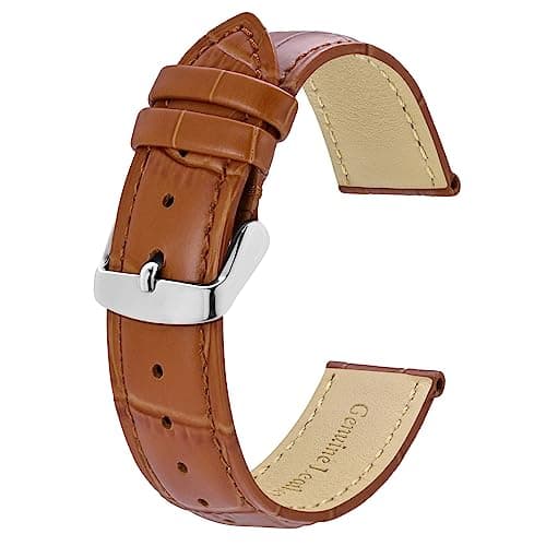 Image of BISONSTRAP Watch Straps 18mm, Alligator Embossed Leather Watch Bands, Toffee Brown with Silver Buckle