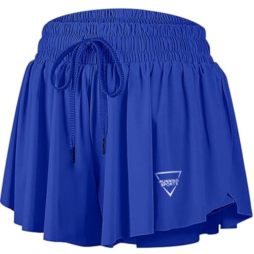 Image of JoyGirl Womens Flowy Running Shorts with Phone Pocket 2 in 1 Gym Sports Shorts Breathable Yoga Shorts for Workout Hiking Jogging (Blue,M)