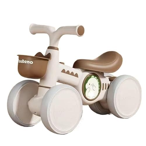 Image of ride on car Balance Bikes For Kids 1-3 Years Old 4 Wheels Bicycle With A Front Basket Toddler Best First Birthday Gift Children Walker wiggle cart(Brown,No Music Lights)