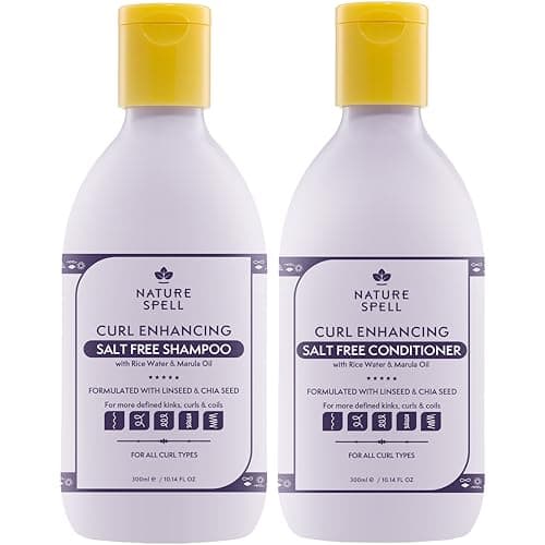 Image of Nature Spell Curl Shampoo & Conditioner Set, Salt Free Formula for Gentle Cleansing & Deep Hydration, Sulfate & Paraben Free, Suitable for All Curl Types, Colour Safe, Vegan, Pack of 2, 300 ml Each