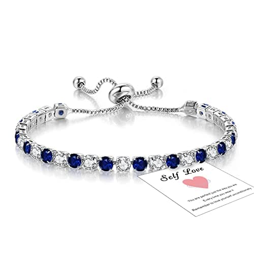 Image of Blue Tennis Bracelets for Women, Sterling Silver Bracelet Silver Crystal Friendship Bracelets, Blue Adjustable Diamond Cubic Zircona Lady Bracelet Birthday Presents for Her