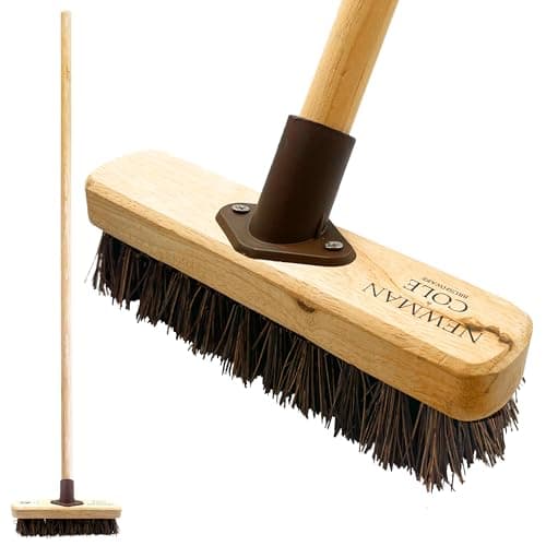 Image of Deck Scrubber Brush with Handle - Wooden Pole Stiff Floor Broom Head Hard Bristle - For Cleaning Patio Decking & Garden Pathways By Newman and Cole (Unassembled, Pack of 1)