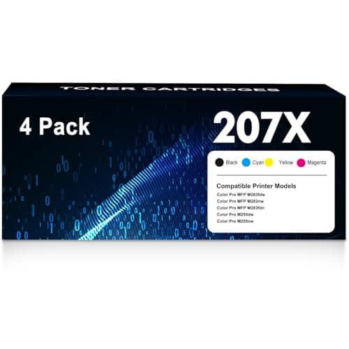 Image of 207X 207A Toner Compatible for HP 207X Toner Cartridge Multipack Color Laserjet Pro MFP M283fdw M255dw M282nw M283fdn M255nw M283 M255 M282 W2210X W2210A With Chip (4-Pack, Black Cyan Yellow Magenta)