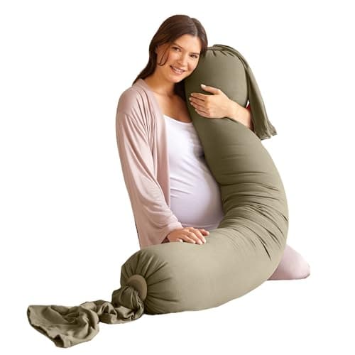 Image of bbhugme Adjustable Pregnancy Pillow – Full Body Support for Side Sleeping - Adjustable Firmness and Shape - Supports Back, Legs, Belly, Hips for Pregnant Women - Removable Cover - Dusty Olive