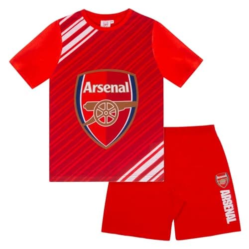 Image of Arsenal FC Official Football Gift Boys Kids Short Pyjamas Red Crest 10-11 Years