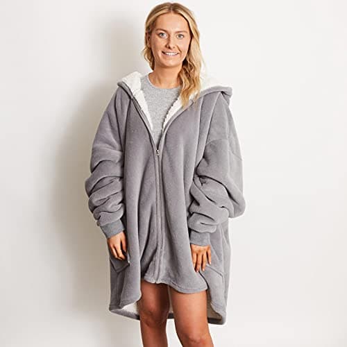 Image of Sienna Oversized Hoodie Women Zip Up, Mothers Day Gifts Super Soft Sherpa Fleece Hoodie Blanket Women Wearable Blanket Bed Jacket Sweatshirt Cardigan Jumper, Charcoal Grey