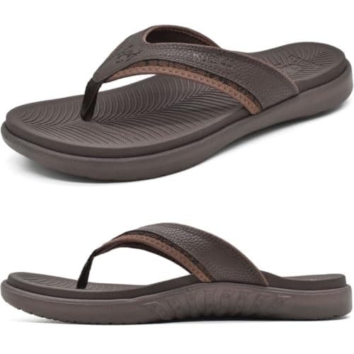 Image of KuaiLu Flip Flops Men Sport Thong Sandals with Comfort Plantar Fasciitis Arch Support Beach Pool Slides for Men Soft Yoga Mat Cushion Size 11 Brown