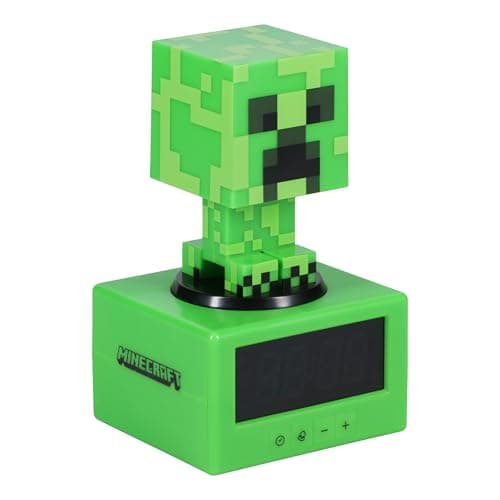 Image of Paladone Minecraft Creeper Icon Alarm Clock - Glow Mode - Battery Operated Alarm Clock for Kids