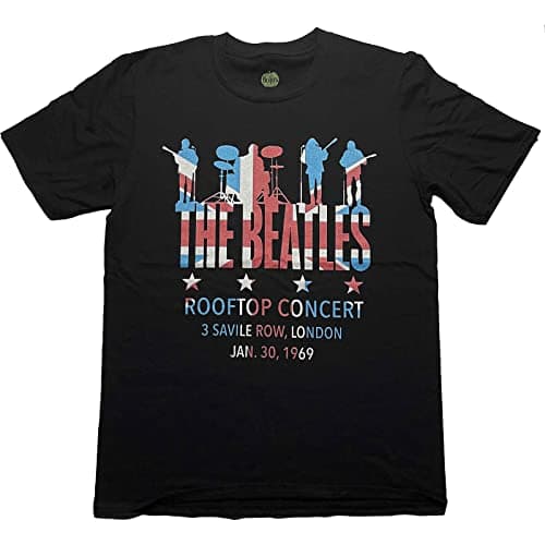 Image of The Beatles T Shirt Saville Row Rooftop Flag Band Logo Official Unisex Black XXL