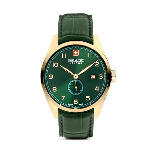 Image of Swiss Military Hanowa SMWGB0000710 Men's Analogue Quartz Watch with Leather Strap, Green