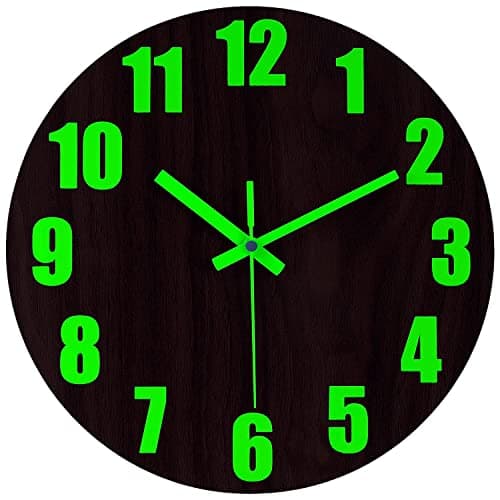 Image of DIYZON Luminous Wall Clock, 12'' Wooden Wall Clocks with Silent Movement and Glowing up Function, No Glass Village Wall Clock Decorative Bedroom, Kitchen, Office, Battery Operated