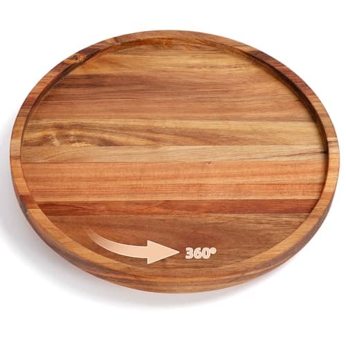 Image of E-ROOM TREND Lazy Susan Turnable Cupboard Organiser | Acacia Wooden 360° Rotation Rustic Cake Serving Tray | Kitchen Spice Rack | for Cabinet Counter Birthday Party Afternoon Tea Baby Shower (WCS01R)