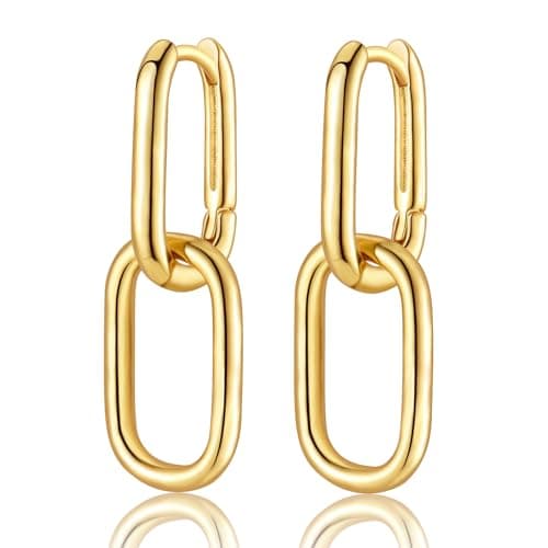 Image of Convertible Link Earrings for Women, Gold Double U-Shaped Hoop Earrings, Paperclip Link Chain Earrings with Geometric Drop Dangle Hoop Earrings Jewelry Gifts