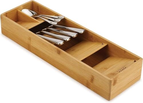 Image of Joseph Joseph Drawer Store - Compact Cutlery Drawer Organizer, 5 compartments, holds 24+ pieces - Bamboo