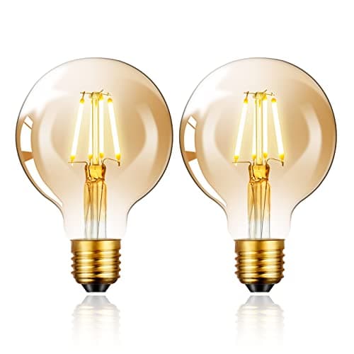Image of Vintage Edison LED Light Bulb, E27 Screw Bulb 4W (Equivalent to 40W) G80 Globe Decorative Light Bulbs Warm White 2800K LED Filament Lamp Amber Glass for Retro Lighting - Pack of 2