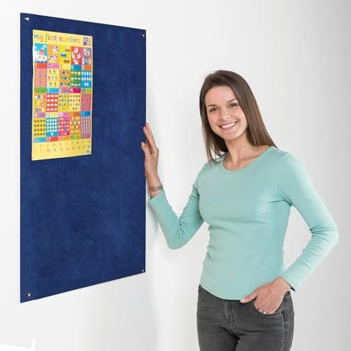 Image of Wonderwall Frameless Blue Felt Noticeboard, 900 x 600 mm, Wall-Mounted Pinboard - for Office, School, Utility Areas