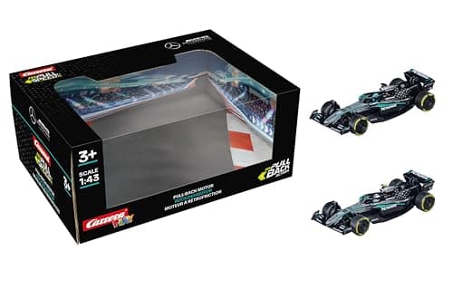 Image of Pull & SPEED Carrera Mercedes-AMG PETRONAS Formula 1 Team - Twinpack 2025 F1 Cars with Pull-Back Motor, Scale 1:43, Includes Mercedes-AMG F1 W16 E Performance G. Russell & K. Antonelli, from 3 Years