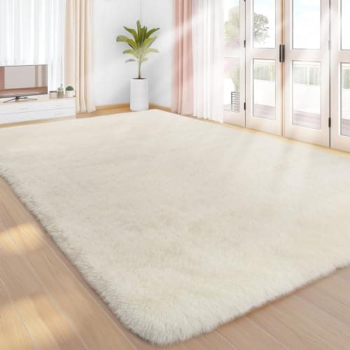 Image of Sour Lemon Rugs Living Room 160x230cm, Cream Area Rugs for Bedroom, Washable Anti Slip Extra Large Shaggy Soft Rug Fluffy Modern Floor Carpets Mat Beside Carpet for Kids Living Room