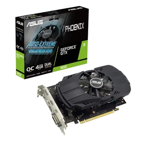 Image of ASUS Phoenix NVIDIA GeForce GTX 1650 OC Edition Gaming Graphics Card (PCIe 3.0, 4GB GDDR6 Memory, HDMI 2.0, DisplayPort 1.4a, DVI-D, Dual Ball Fan Bearings, Auto-Extreme)
