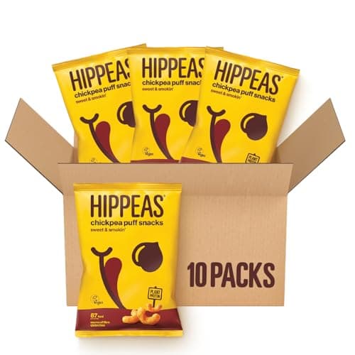 Image of HIPPEAS Smoky Paprika Chickpea Puff Vegan Crisps | 10 x 78g Sharing Bags | Plant-Based, Source of Protein & Fibre | Free from Gluten & Artificial Flavours | Light & Crunchy - 91 calories per serving