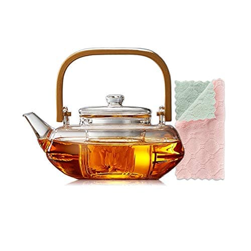 Image of 800ml/28oz Strainer Glass Teapot with, Bamboo Handle Beam Teapot with Infuser for Loose Tea, Safe On Stovetop – Tea Kettle and Tea Maker