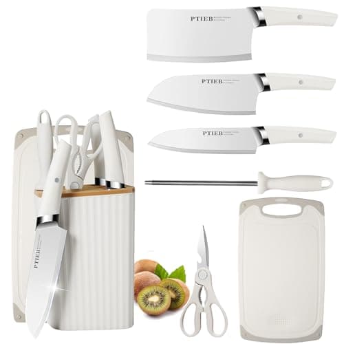 Image of Kitchen Knife Set, 7 Pieces White Ceramic Knives Set with Block, Rust Proof & Stain Resistant, Nonstick Cooking Knife Set with Ergonomic Handle for Home Family Restaurant