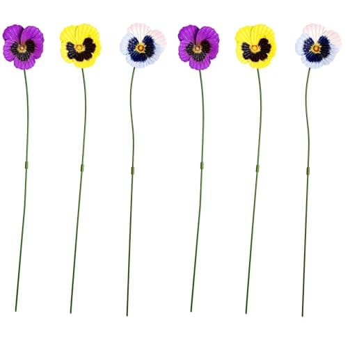 Image of Garden Gear Metal Flower Stakes, Decorative Multi-coloured Pansy or Sunflowers Ornament, Outdoor Novelty Flowers for Pathways, Patios, Borders & Flowerpots (Pansy x6)