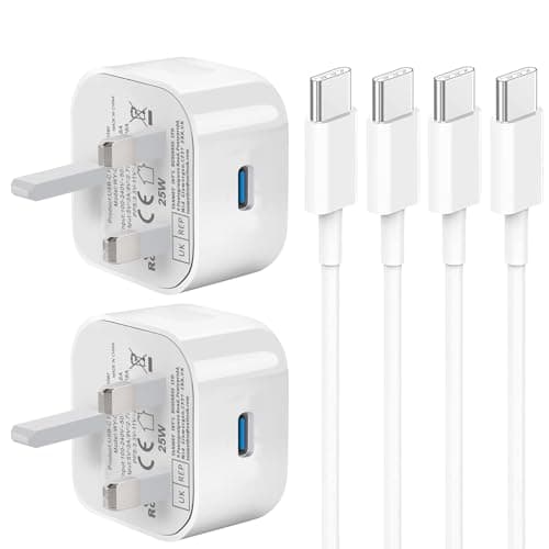 Image of Samsung Fast Charger USBC, 2Pack Samsung Charging Plug and Cable 1M for Galaxy S25/S24/S23/S22/S21/S20/A17/A16/A23/A24/A25/A26/A32/A33/A34/A35/A36/A52/A53/A54/A55/A56, USBC Plug UK with Type C Lead