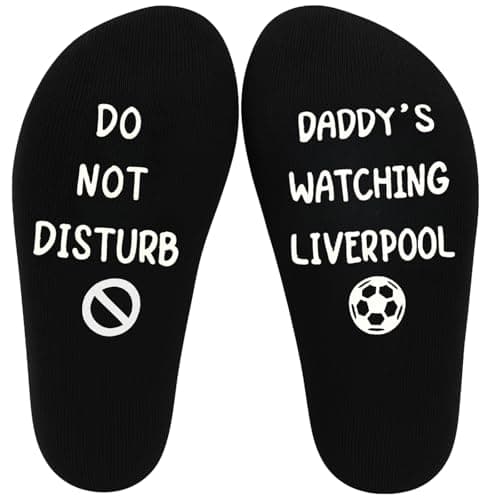 Image of JULI Daddy's Watching Liverpool Socks, Funny Do Not Disturb Socks for Men, Personalised Gift for Dad, Husband, Football Fan Novelty Socks for Birthday, Father's Day