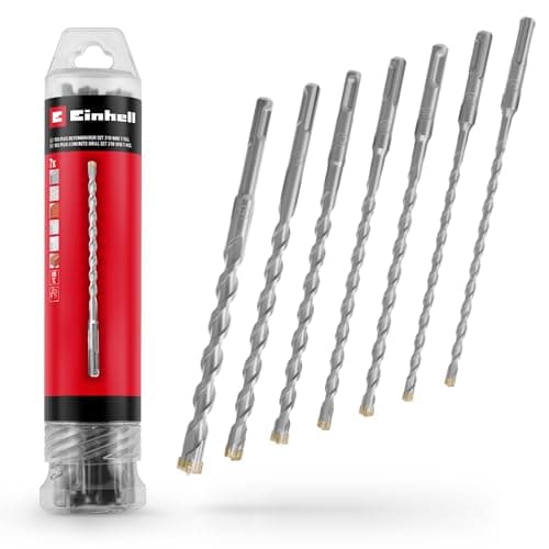 Image of Original Einhell 7-Piece SDS Plus Hammer Drill Bit Set, 210 mm (Made of 40Cr Tool Steel with Four-Edged Carbide Plate, Centring Tip, for Renovation or Concrete-Related Fastening Work)