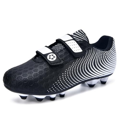 Image of Boys Football Shoes Size 12 Kids Football Shoes Children Astro Turf Soccer Training Shoes Unisex Girls Toddler Sneakers Non-Slip Black-White
