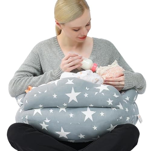 Image of Chilling Home Nursing Pillow, Breastfeeding Pillow Maternity Pillow Pregnancy Pillow for Sleeping with Cotton Cover, Adjustable Waist Strap and Safety Fence Baby Feeding Pillow