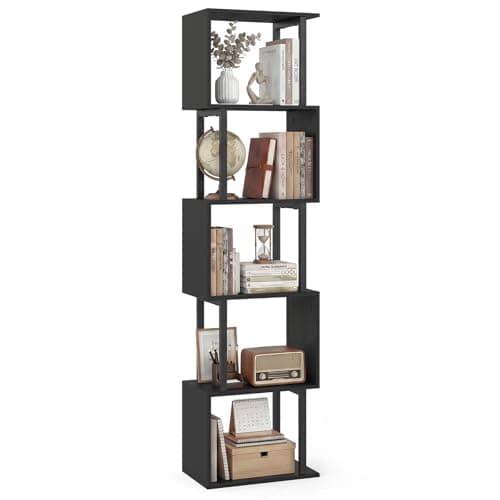 Image of COSTWAY 4/5/6-Tier Bookshelf, S-Shaped Bookcase Ladder Shelving Unit with Anti-tipping Kits, Freestanding Tall Storage Shelf Open Display Rack for Living Room & Office (38 x 23 x 147cm, Black)