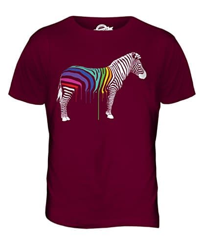 Image of Candymix - Rainbow Painted Dripping Zebra - Mens T Shirt Top T-Shirt, Size Small, Colour Burgundy